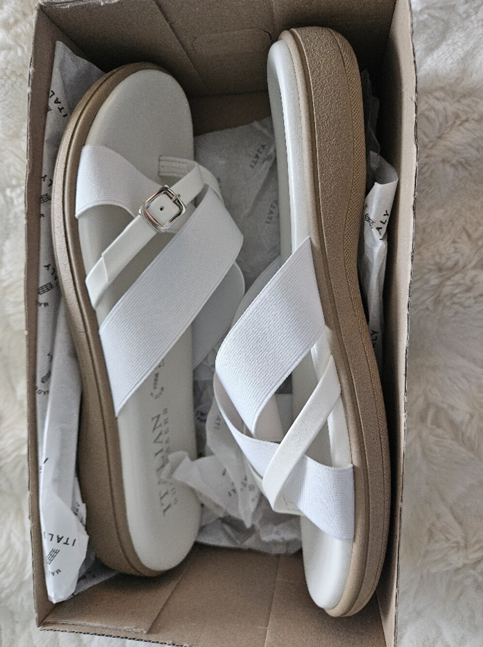 Italian Shoemakers White and Tan Crisscross Platform Sandals